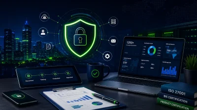 ISO 27001 Certification in Bangalore showing Information Security Management System (ISMS), audit process, compliance, and cybersecurity implementation