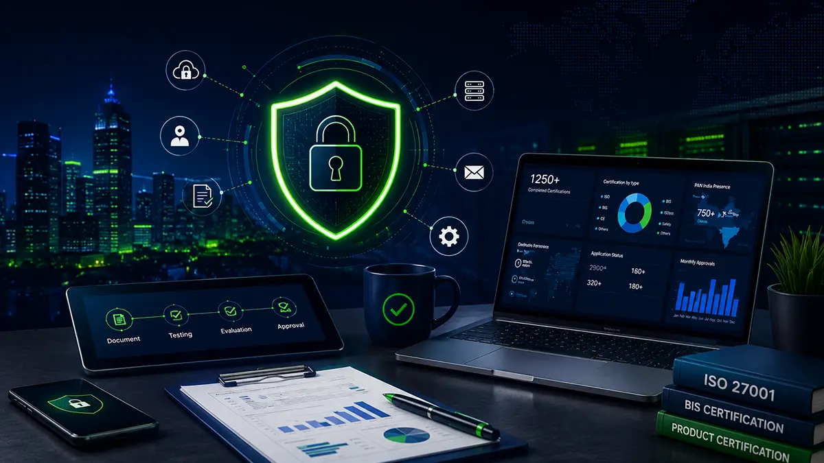 ISO 27001 Certification in Bangalore showing Information Security Management System (ISMS), audit process, compliance, and cybersecurity implementation